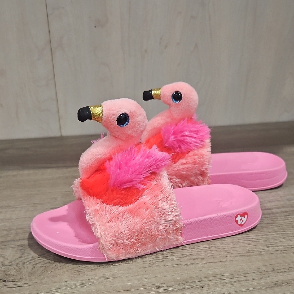 Ty Pink Flamingo Plush Slide Sandals size 1-3